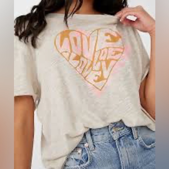 We The Free Tops - Free People Layered Love Tee Neutral Oversized Relaxed T-shirt Size Small